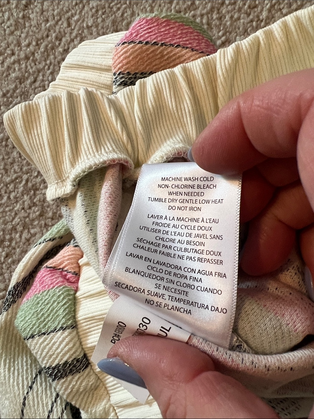 O'Neill Cream Lounge Suit with Pink, Green, Peach & Black Stripes, NWOT (L&XL) - Picture 8 of 15